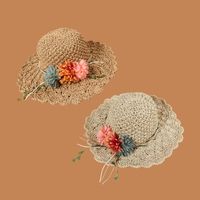 Korean Flower Sunscreen Wide-brimmed Lace Straw Hat main image 4