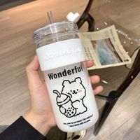 Cartoon Glass With Straw Water Cup sku image 1
