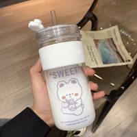Cartoon Glass With Straw Water Cup sku image 2