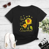 Round Neck Golden Butterfly Sunflower T-shirt main image 1