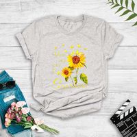 Round Neck Golden Butterfly Sunflower T-shirt main image 3