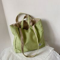 Simple Plaid Shoulder Portable Canvas Bag sku image 1