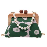 Fashion Contrast Color Chain Wooden Handle Pearl Handbag sku image 2