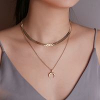 Fashion Double-layer Moon Fishbone Necklace Wholesale main image 1