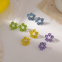 Simple Color Pearl Flower Round Earrings Wholesale main image 3