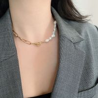 Korean Stainless Steel Thick Chain Pearl Short Necklace main image 6