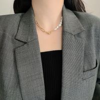 Korean Stainless Steel Thick Chain Pearl Short Necklace main image 4