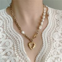 Baroque Thick Chain Pearl Hollow Heart-shape Necklace main image 2