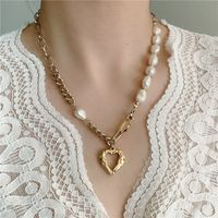 Collier En Forme De Cœur Creux En Perles À Chaîne Épaisse Baroque main image 1