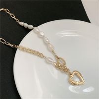 Baroque Thick Chain Pearl Hollow Heart-shape Necklace main image 3
