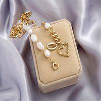 Baroque Thick Chain Pearl Hollow Heart-shape Necklace main image 6