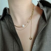 Retro Long Double Layered Titanium Steel Necklace main image 5