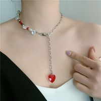 Retro Titanium Steel Pearl Heart-shape Necklace main image 5