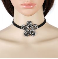 Korea Leather Flower Diamond-studded Necklace main image 1
