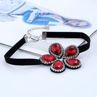 Korea Leather Flower Diamond-studded Necklace main image 4