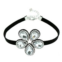 Korea Leather Flower Diamond-studded Necklace main image 6