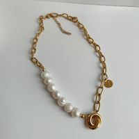 Korean Stainless Steel Thick Chain Pearl Short Necklace sku image 1