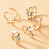 Cross Triangle Love Heart Hollow Rhinestone Drop Oil Butterfly Ring Set main image 5