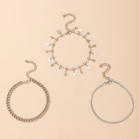 Fashion Palm Pendant Rhinestone Chain Anklet Set sku image 1