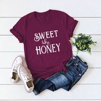 Solid Color Letter Printed Cotton T-shirt main image 6