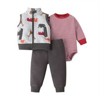 Chaleco Con Cremallera Para Bebé Pantalones Impresos Abrigo Traje De Tres Piezas sku image 8