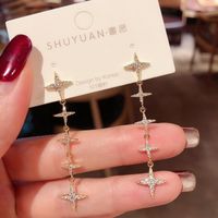 Fashion Micro-inlaid Zircon Star Tassel Long Earrings main image 2