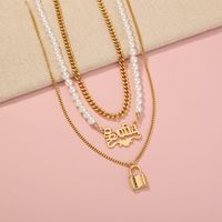 Fashion Smooth Lock-shaped Pearl Letter Multi-layer Necklace main image 5