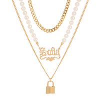 Fashion Smooth Lock-shaped Pearl Letter Multi-layer Necklace sku image 1