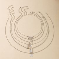 Fashion Key Lock Butterfly Rose Letter Pendant Multilayer Necklace Set sku image 3