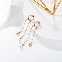 Fashion Tassel Stainless Steel Long Pearl Earrings main image 4