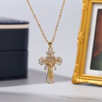 Einfache Kreuzblume Kupfer Eingelegte Zirkonium Halskette main image 4
