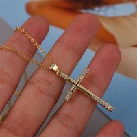 Einfache Kreuz Kupfer Eingelegte Zirkonium Halskette main image 4