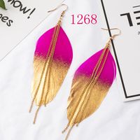 Bohemian Gradient Leaf Chain Alloy Earrings main image 4