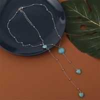 Retro Heart-shape Turquoise Long Necklace Wholesale sku image 1