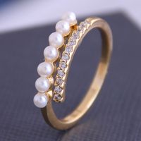 Korean Copper Inlaid Zirconium Pearl Open Ring main image 2