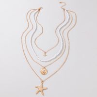 Simple Starfish Pearl Alloy Diamond 4-layer Pendant Necklace main image 3