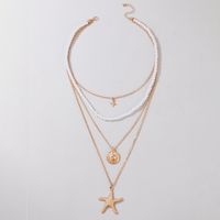 Simple Starfish Pearl Alloy Diamond 4-layer Pendant Necklace main image 5
