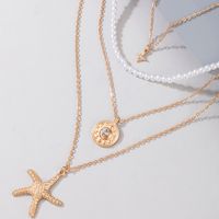 Simple Starfish Pearl Alloy Diamond 4-layer Pendant Necklace main image 7