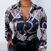 سلسلة طباعة قميص المرأة طويلة الأكمام عارضة بلوزة main image 3