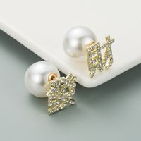 Chinese Characters Fortune Pearl Diamond Earrings main image 4
