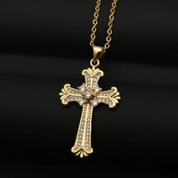 Copper Micro-inlaid Zircon Cross Pendant Necklace main image 3