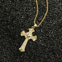 Copper Micro-inlaid Zircon Cross Pendant Necklace main image 5