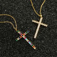 Copper Micro-inlaid Colorful Zircon Cross Pendant Necklace main image 1