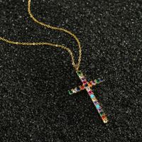 Copper Micro-inlaid Colorful Zircon Cross Pendant Necklace main image 3