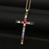 Copper Micro-inlaid Colorful Zircon Cross Pendant Necklace main image 5