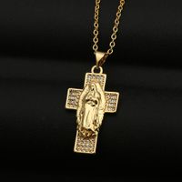 Collier Pendentif Croix Vierge Marie Zircon Cuivre main image 1