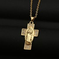 Virgin Mary Cross Pendant Copper Zircon Necklace main image 1