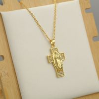 Virgin Mary Cross Pendant Copper Zircon Necklace main image 4