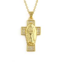 Virgin Mary Cross Pendant Copper Zircon Necklace main image 6