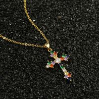 New Cross Pendant Copper Color Zircon Necklace main image 5